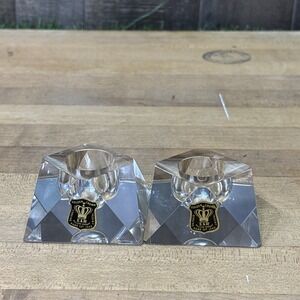 Vintage Golden Crown E&R Lead Crystal Candle Holders Pair West Germany Hand Cut